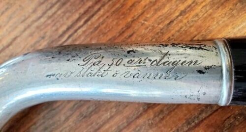 Sterling Silver Crook Head Handle Georgian Era Black Wooden Walking Stick Cane - Picture 3 of 14