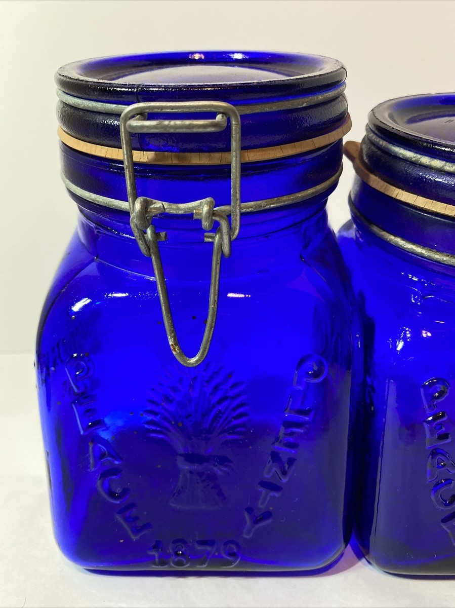 Saleブルーフルーテッド1/1015 Granny's Products Inc Peace Plenty 1879 Cobalt Blue Canister 1968
