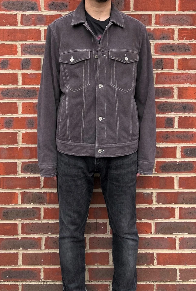 All Saints Mens INU Suede Trucker Jacket MEDIUM Denim style Biker Bomber - Image 3 of 4