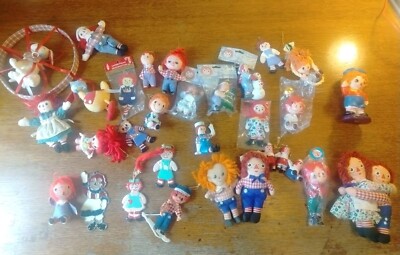Lot Of 27 Raggedy Ann And Andy Cloth Dolls Vintage Ornaments Candle +++ Most VTG