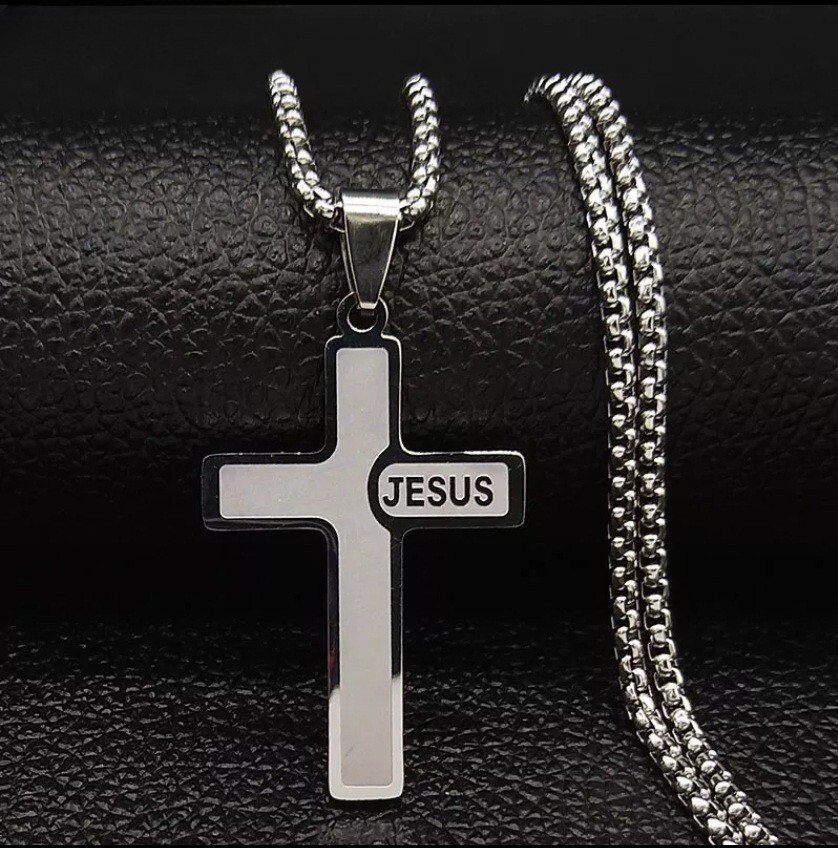 Men Women Cross Pendant Necklace Stainless Steel Jesus Cross Chain