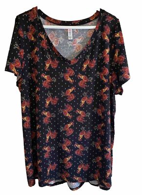 Lularoe Womens 3XL Short Sleeve Black Tee Rooster & Diamond Pattern Comfy Soft