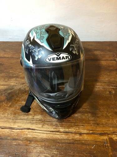 CASCO MOTO VEMAR 05300173/,COLOR NERO CON DETTAGLI GRIGI E AZZURRI | eBay