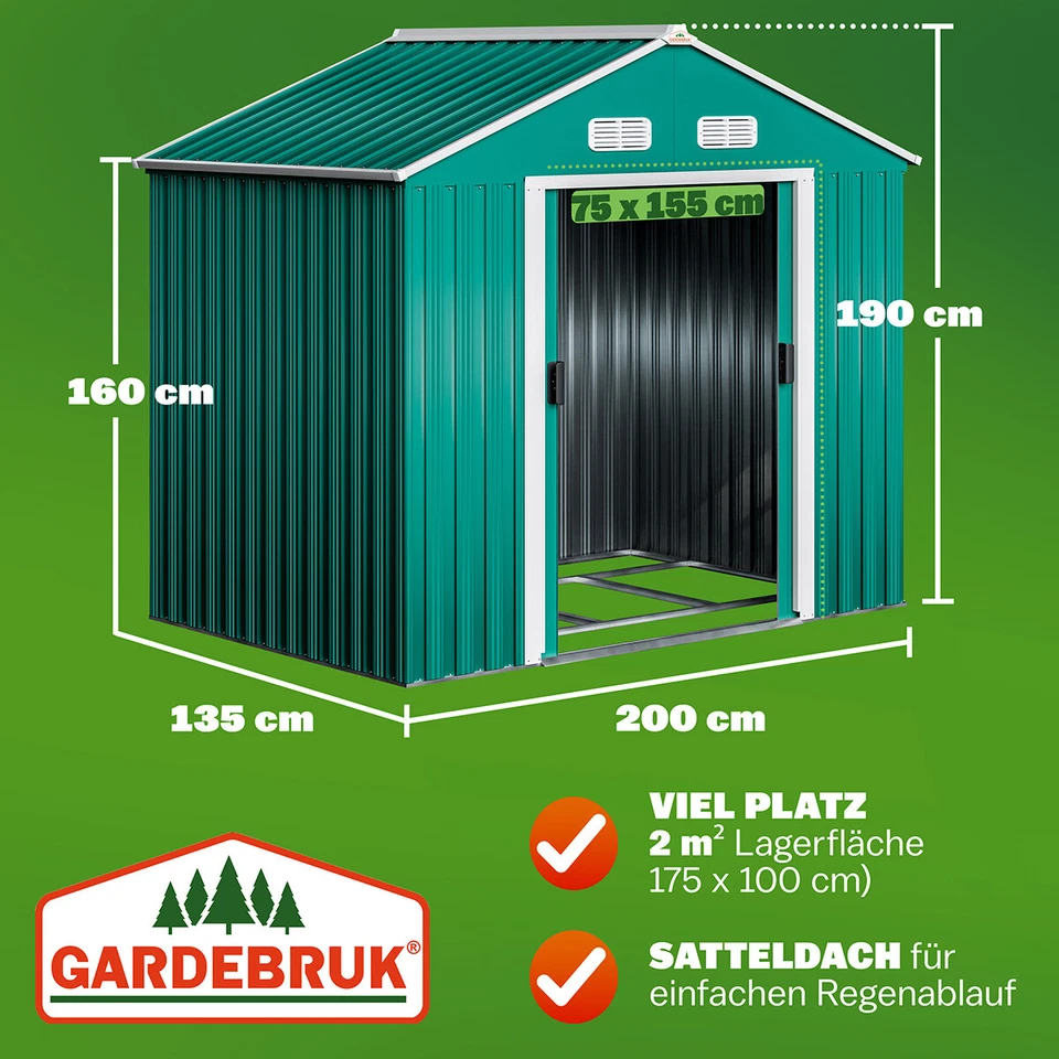 XL Gerätehaus Geräteschuppen 1,8m² Metall Gartenhaus Schiebetür 4m³ Gardebruk - Bild 3 von 4