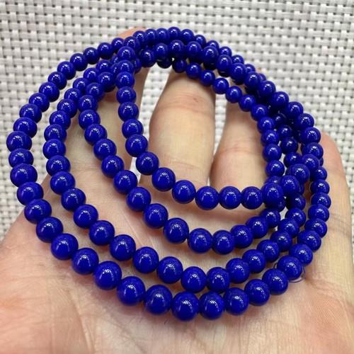 Pulsera de cuentas de cristal elástico azul real natural de 4,5 mm AAAAA - Imagen 4 de 9