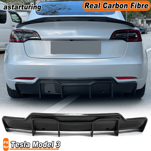 Fit for Tesla Model 3 Sedan 2016-2023 REAL Carbon Fiber Rear Bumper Diffuser Lip - Bild 1 von 12