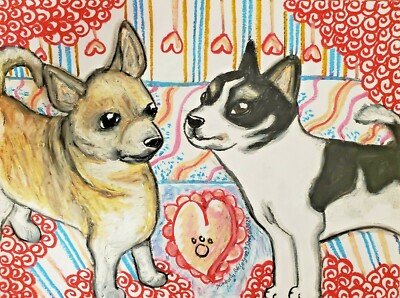 ACEO Chihuahua Valentines Day Art Print, Pet Art, Dog Lover Gift
