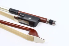 3/4 Double Bass Bow Brazilwood German Frog Silver Inlaid Eyes Natural Horsehair