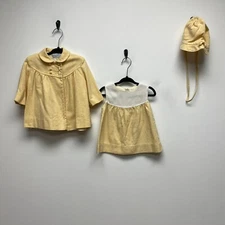 Young Gallery Kute Kiddies Yellow 3Pc Set Coat Sleeveless Dress Hat Classic 24m