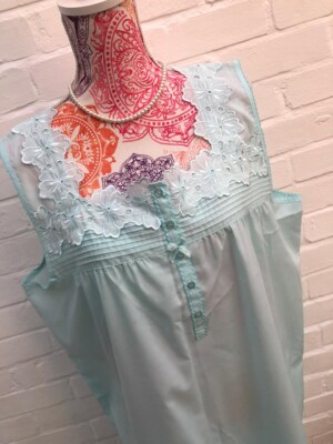 BNWT BHS Mint Green Nightie Lace Cotton Blend Nightdress Retro