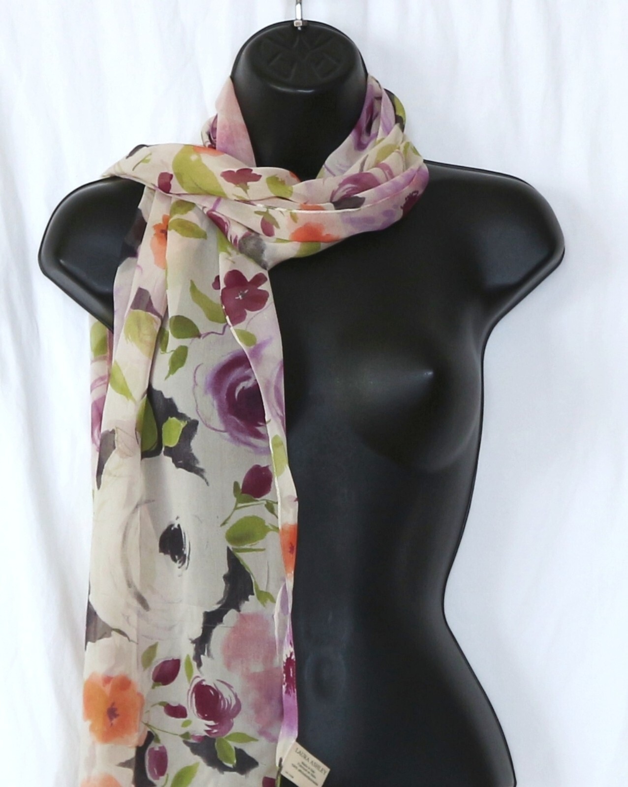 LAURA ASHLEY Sheer Ivory/Multi Rectangular Silk C… - image 2