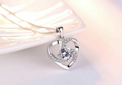 Collar de cadena colgante de plata esterlina 925 de piedra giratoria corazón mujeres joyería Reino Unido - Imagen 2 de 3