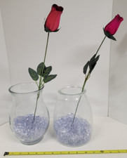 Lot of 2 Clear Glass Flower Vases Decorative Centerpieces 7in & 7-5/8in Tall