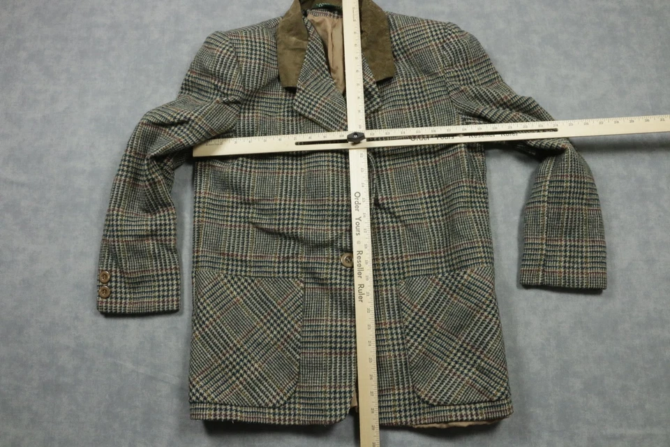 Blazer Larry Levine Collections para mujer 14 verde a cuadros lana gamuza cuello tweed Foto 3 de 4