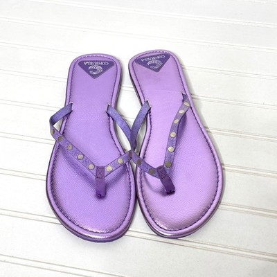 Consuela Metallic Purple Studded Flip Flop Sandals Womens XL Snakeskin Texture