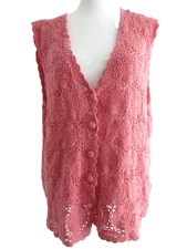 Sostanza Granny Crochet Sweater Vest Women's L Pink Sleeveless Blouse Top Cotton