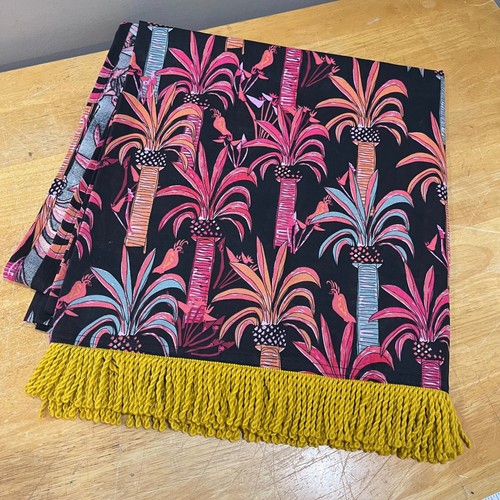 Opalhouse Jungalow Tropical Palm Tree Bird Fringe Throw Blanket Black Pink Boho