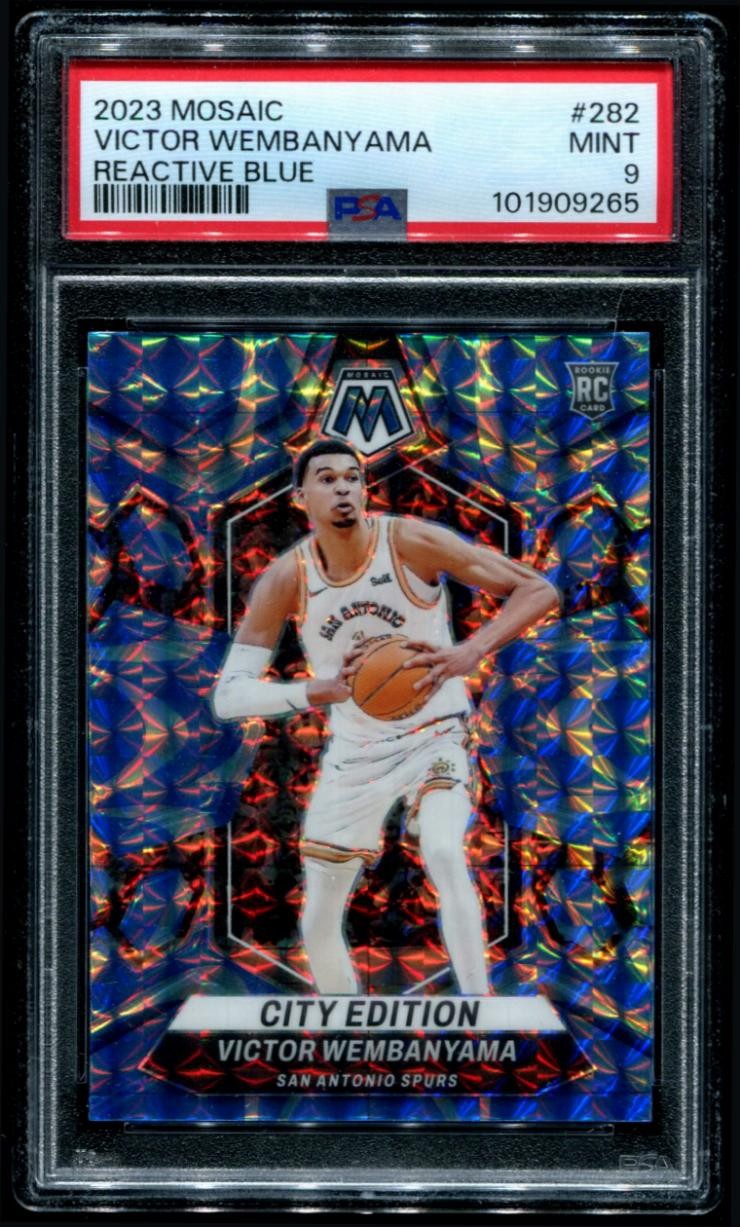 2023 Panini Mosaic #282 Victor Wembanyama Rookie Reactive Blue PSA 9 MINT Spurs
