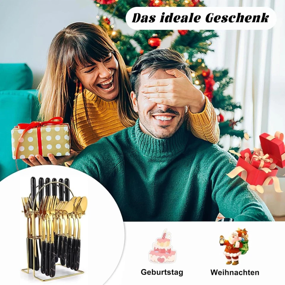24-teiliges Edelstahl-Besteck-Set für 6 Personen Besteck-Set Keramikgriffe Gold - Bild 2 von 4