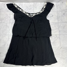 American Eagle Midi Black Dress Crocheted Lace With Black Velvet Tie EUC