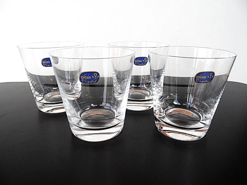 Set 4 Contemporary New Unused Bohemia Crystal Glass Whiskey Water Bar Glasses