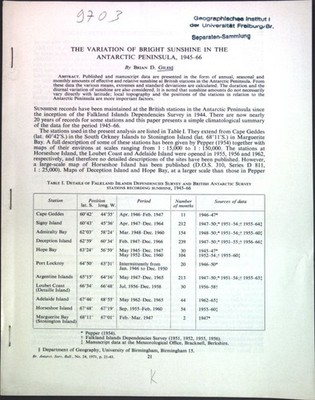 The Variation of Bright Sunshine in the Antarctic Peninsula, 1945-66; Giles, Bri