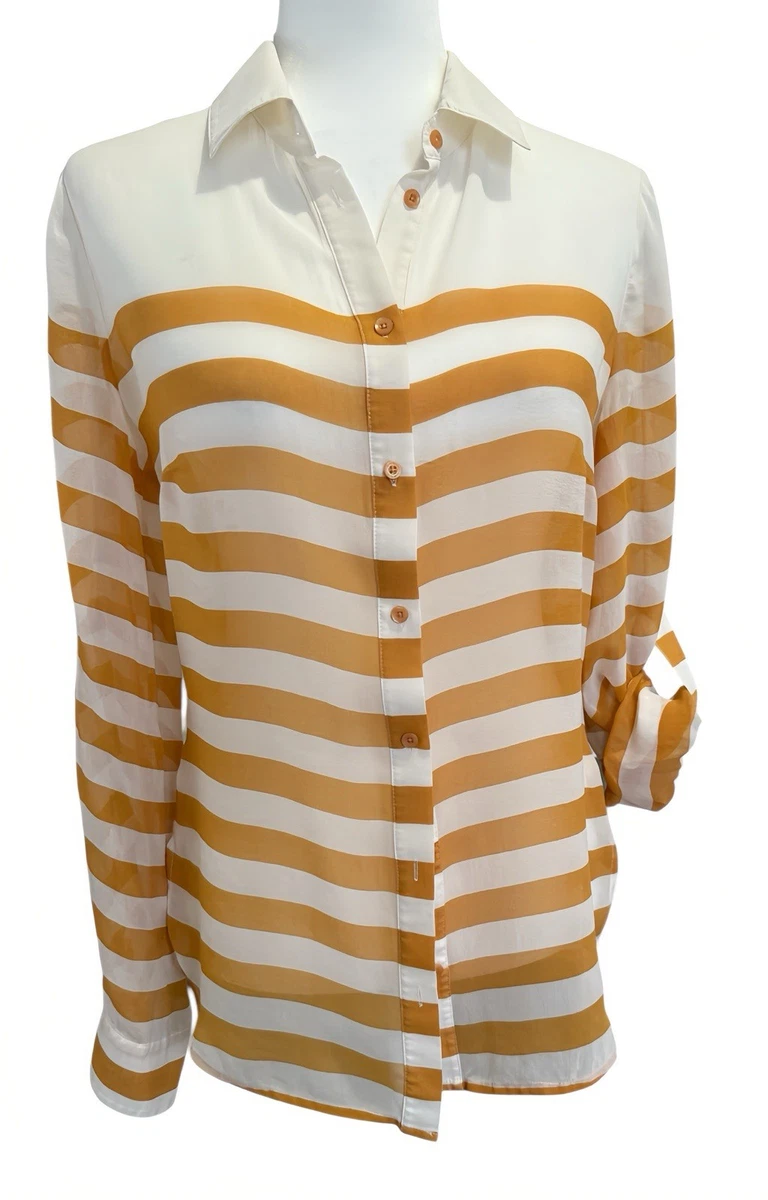 Blouse Femme Manches Longues Bebe – Taille S Rayures Jaune, Blanc, Vert – Occasion Très Bon état