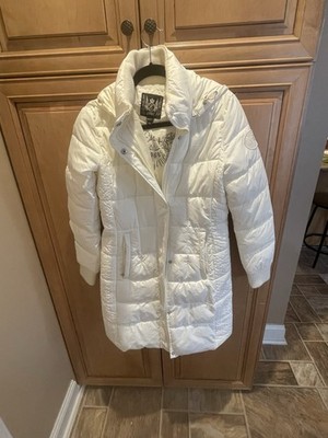 Vintage Espirit Brand White Quilted Puffer Jacket Ribbed Knit Collar Size Medium