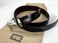 Gucci Auth Black Burgundy Reversible Leather Belt 110 cm 44 in Silver Buckle Bag