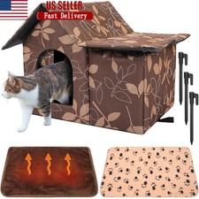 Weatherproof Outdoor Cat House Self Heating Mat Insulated Cozy Shelter Pets New