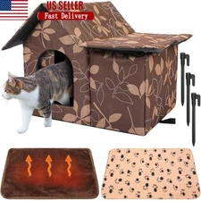 Weatherproof Outdoor Cat House Self Heating Mat Insulated Cozy Shelter Pets New