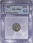 1838 Liberty Seated Half Dime H10C ICG EF40 XF40 - No Drapery - Large Stars