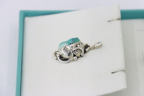 Sterling Silver Navajo Native American Vernon Chee Turquoise Pendant - Picture 6 of 9