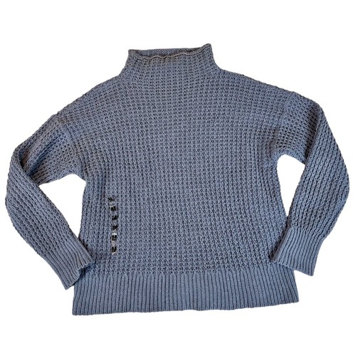 American Eagle Women's Light Blue Fluffy Cable Knit High Neck Sweater Size Small - Picture 5 of 17