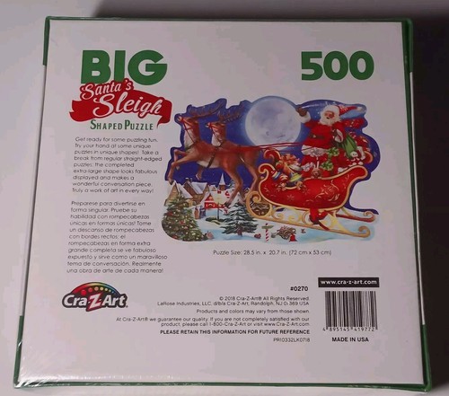 [NEW] Big Santa's Sleigh Shaped 500-Piece Puzzle Cra-Z-Art, 2018 - 28.5"x20.7" - Picture 2 of 2