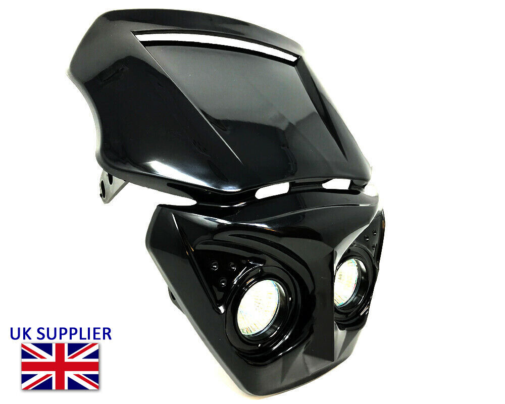 Motorcycle Headlight for Streetfighter or Cafe Racer Project - BLACK - 12V
