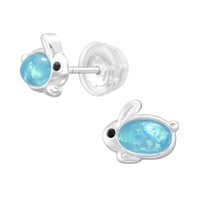 1 Paar Ohrringe Ohrstecker 925 Sterling Silber Hase Kristall & Synth. Opal