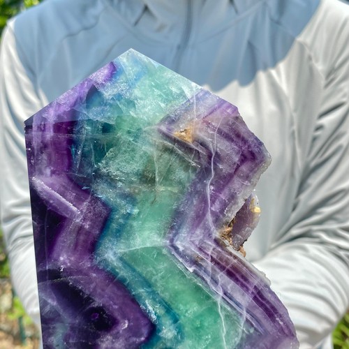 3.04LB Natural Rainbow Fluorite Obelisk Quartz Crystal Wand Tower Point Healing. - 第 3/10 張圖片