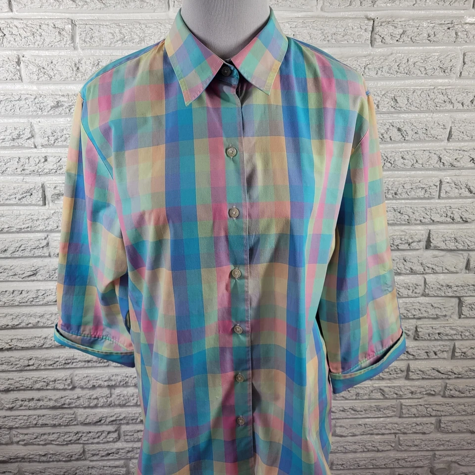 Westbound Womens Top 18 Cuff Sleeve Wrinkle Free Lightweight Blue Plaid Pastel - Image 3 of 4