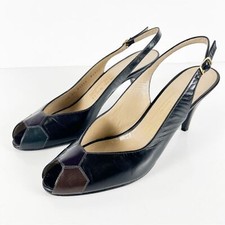Bruno Magli Vintage Patchwork Leather Slingback Heels Peep Toe Buckle 8.5 AA