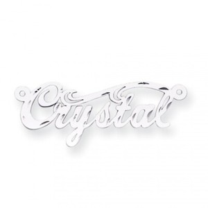 Authentic 14K White Gold Plated .013 Gauge Polished Diamond-cut Crystal Nameplate