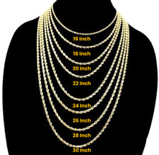 14K Yellow Gold SOLID Rope Chain Necklace Bracelet Diamond Cut 1mm-12mm 7"-30"