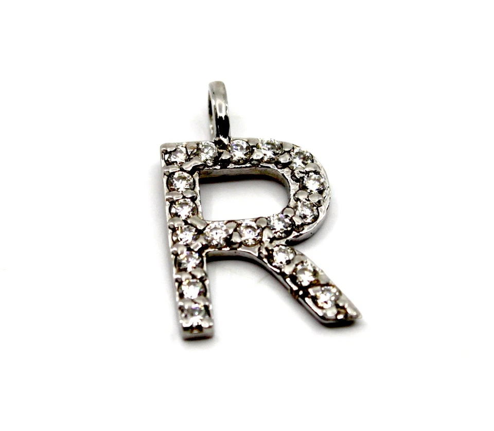 Initial R Letter Mini Pendant / Charm with Natural Diamond in 14K White Gold - Image 4 of 4
