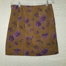 Vintage Ann Taylor Mini Skirt Size 8 Womens Brown Corduroy Purple Floral Short
