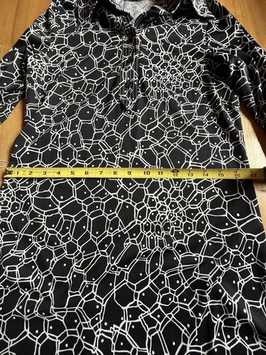 Vintage 70s Just Mort Polyester Black & White Dress 10 Medium Long Sleeve Cool! - Picture 6 of 15