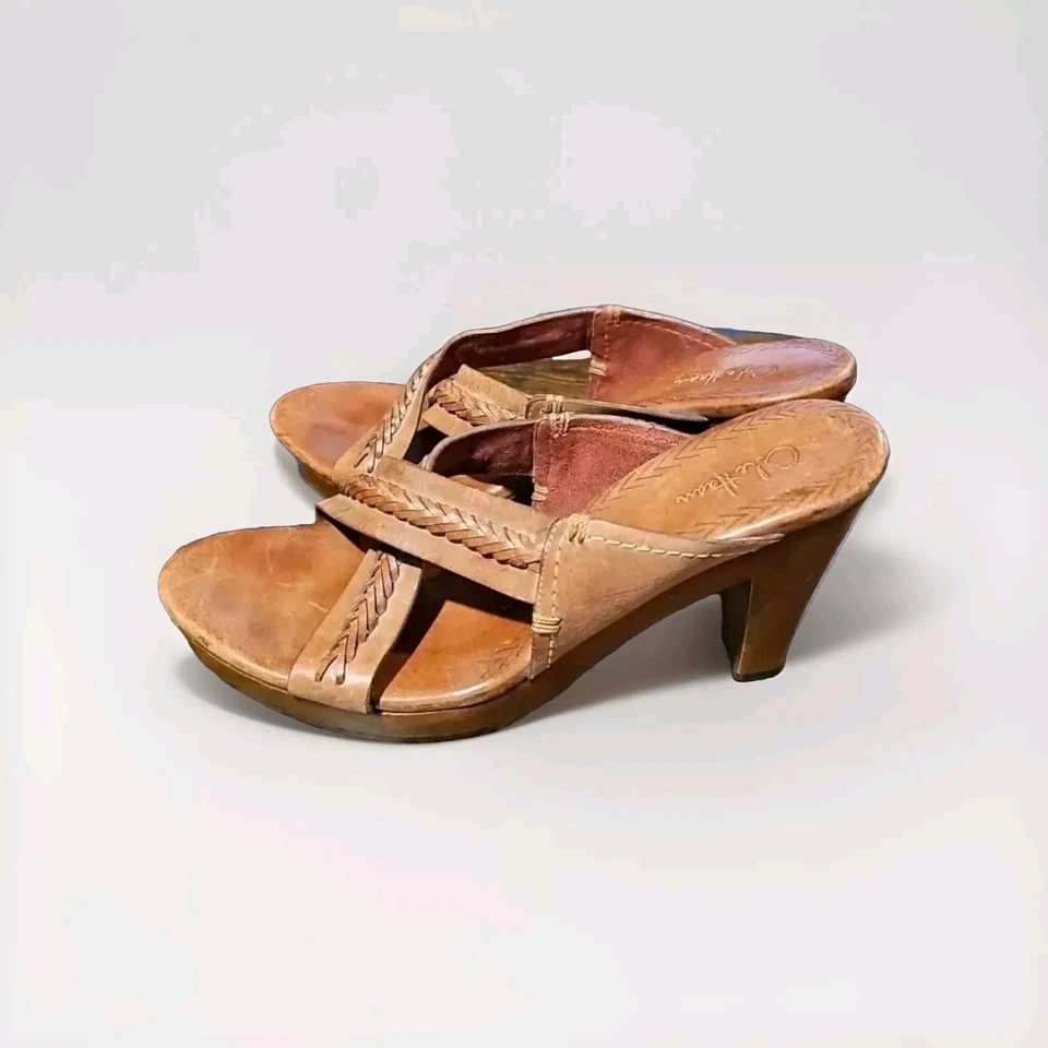 Cole Haan Plataforma Madera Mules Sandalias Tacones Años 70 Mujer 8.5 D Cuero Marrón 22y Foto 2 de 4