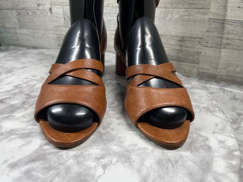 Miu Miu Sandals Women 37.5 / 7.5M Gladiator Shoes Brown Leather Block Ankle Wrap - Picture 4 of 21