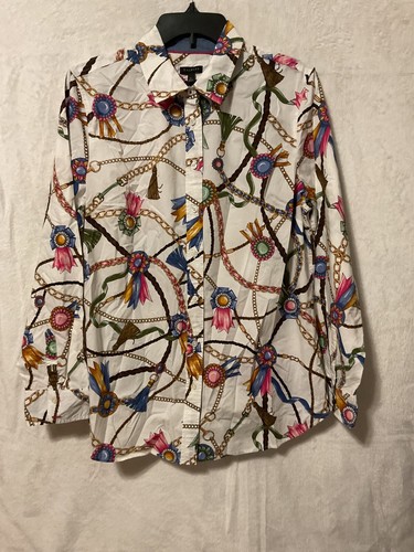 Talbots Button Down Shirt Size Large Chain Tassel Novelty Print Multicolor - Picture 1 of 7