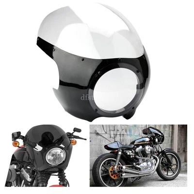 Moto Clear 5 3/4"phare Carénage Pare-Brise Pour Harley Café Racer Sportster Dyna - Photo 1/4
