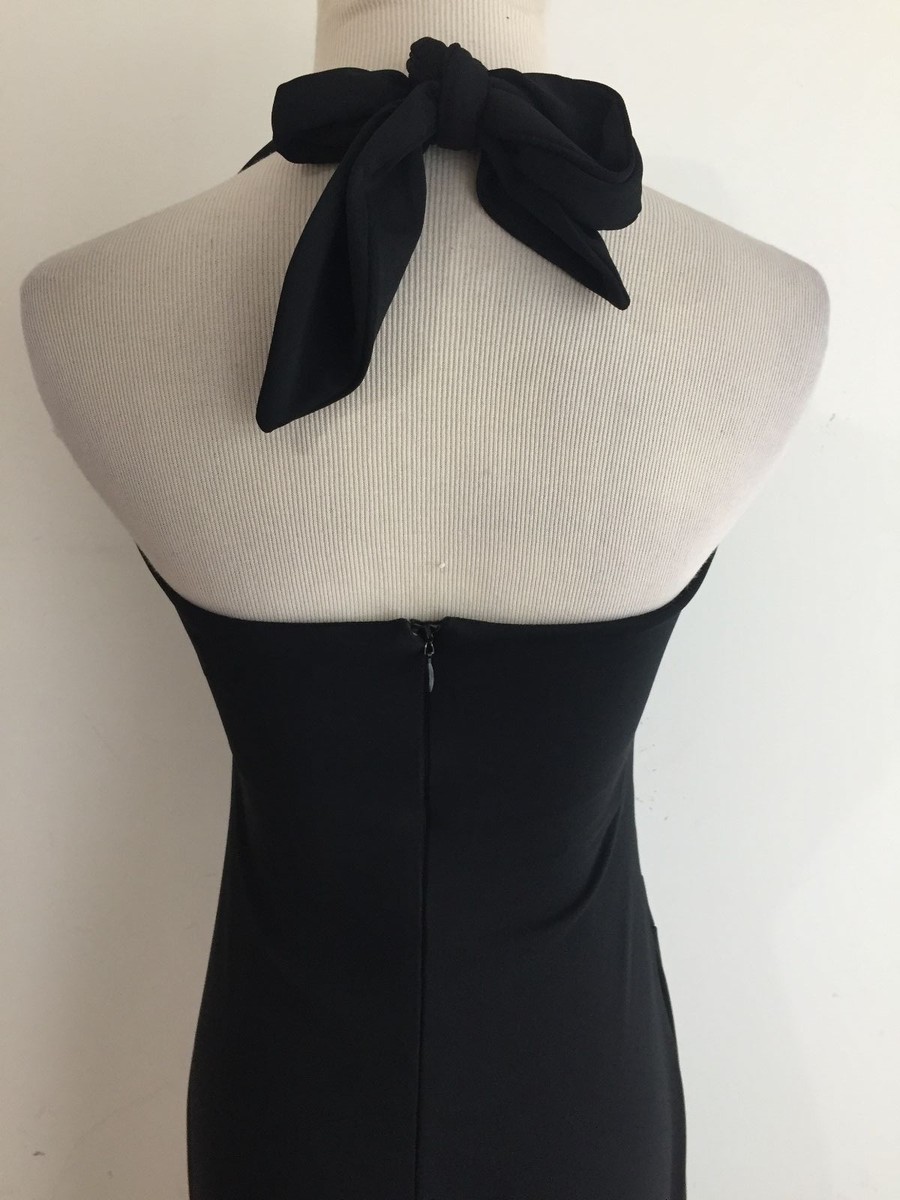 nicole miller black halter dress Nicole Miller Black Pleated Halter Dress with Flower Neckline XS